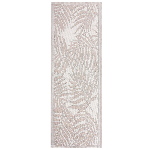 Outdoor Teppich Beige/Weiß Polypropylen 60x105 cm Palmen-Muster Jacquardgewebt Rechteckig Kurzflor Gartenaccessoires Balkon Wohnzimmer