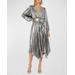 Liora Pleated Metallic Handkerchief Midi Dress