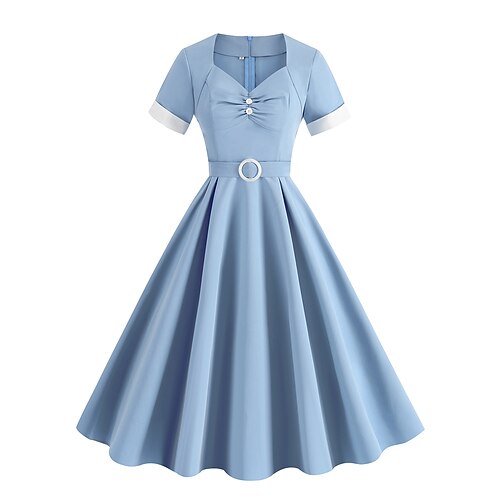 1950er Retro Vintage Kleid Partykostüm Ausgestelltes Kleid Einfarbig Kostüm Damen Maskerade Veranstaltung / Fest Junggesellinnenabschiedsparty Erwachsene Kleid Abschlussballkleider Image