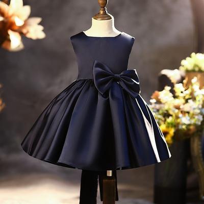 A-Line Knee Length Flower Girl Dress Wedding Party Girls Cute Prom Dress Satin with Bow(s) Elegant Fit 3-16 Years dress to impress 2025