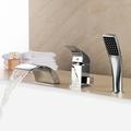 rubinetto per vasca da bagno a cascata montato sul ponte, miscelatore per vasca da bagno set rubinetto portatile 3 fori 2 beccuccio con spruzzatore manuale, kit valvola in ceramica per doccia in ottone bagno