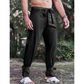 Men's Linen Pants Trousers Summer Pants Fisherman Pants Leg Drawstring Straight Leg Solid Color Comfort Breathable Full Length Yoga Daily Fashion Boho Black Brown Inelastic