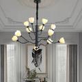 Black Chandelier 9/12/18 Light Flower Design Modern Farmhouse Chandelier for Dining Room, Ceramics Flower Art Deco Chandelier Ceiling Light Hanging Lights Light Fixture for Island Lights,Living Room