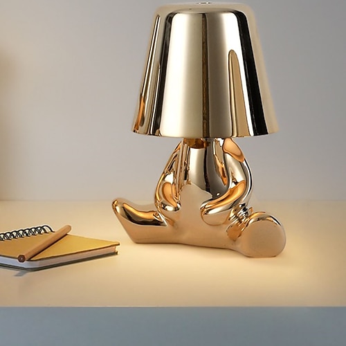 lampada da tavolo a led touch, lampada decorativa moderna pensatore lampada da tavolo ricaricabile a led, lampada da scrivania usb omino dorato, luce notturna per camera da letto, studio, soggiorno,