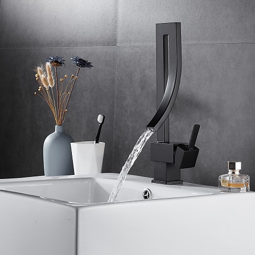 rubinetto miscelatore lavabo a cascata, rubinetto per lavabo girevole a 360 gradi monocomando design creativo irregolare nichel spazzolato / cromo / nero opaco / rubinetto per lavabo dorato con tubo dell'acqua calda e fredda