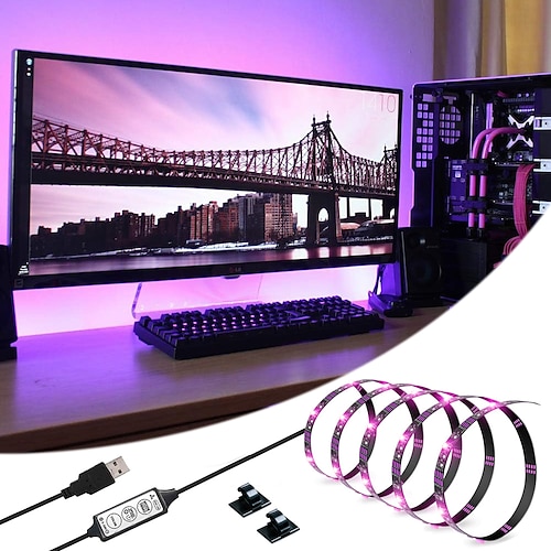 striscia luminosa impermeabile per sfondo tv a led 1-5m colore rgb 5050 luce led che cambia colore striscia flessibile che cambia colore con cavo usb 5v e mini controller adatta per feste in camera da letto e decorazioni per la casa