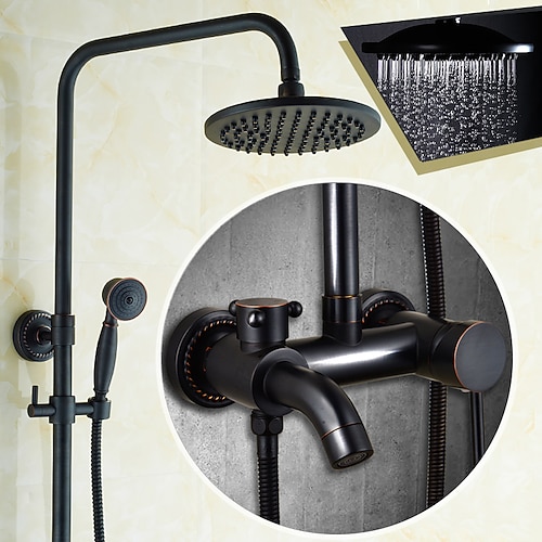 set di rubinetti per doccia vintage, sistema doccia 8 kit sistema soffione a pioggia, doccetta inclusa doccia a pioggia in stile antico montaggio elettrolitico country valvola esterna in ottone miscelatori per vasca da bagno