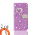 custodia per telefono cavo di ricarica multi veloce 3 in 1 per iphone 15 14 13 12 11 pro max mini se x xr xs max 8 7 plus custodia a portafoglio flip cover con supporto per supporto bling glitter strass lucido in pelle sintetica