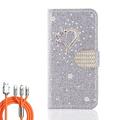 custodia per telefono cavo di ricarica multi veloce 3 in 1 per iphone 15 14 13 12 11 pro max mini se x xr xs max 8 7 plus custodia a portafoglio flip cover con supporto per supporto bling glitter strass lucido in pelle sintetica
