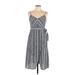 Hem & Thread Casual Dress - Midi V-Neck Sleeveless: Gray Stripes Dresses - Women's Size Large