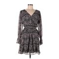 LC Lauren Conrad Casual Dress - Wrap: Black Floral Motif Dresses - Women's Size Large