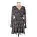 LC Lauren Conrad Casual Dress - Wrap: Black Floral Motif Dresses - Women's Size Large