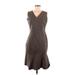 Elie Tahari Cocktail Dress - Sheath V-Neck Sleeveless: Brown Solid Dresses - Women's Size 8