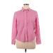 Crown & Ivy Long Sleeve Button Down Shirt: Pink Checkered/Gingham Tops - Women's Size X-Large Petite