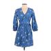 Old Navy Casual Dress - Mini V Neck 3/4 sleeves: Blue Floral Dresses - Women's Size Small Petite