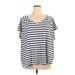 Ellos Short Sleeve T-Shirt: Blue Stripes Tops - Women's Size 4X