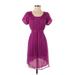Banana Republic Factory Store Casual Dress - Mini Scoop Neck Short sleeves: Purple Print Dresses - Women's Size 2
