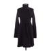 Daisy Fuentes Casual Dress - Sweater Dress Turtleneck Long sleeves: Black Solid Dresses - Women's Size X-Large