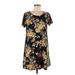 French Grey Casual Dress - Mini Scoop Neck Short sleeves: Black Floral Dresses - Women's Size Medium