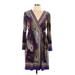 Oleg Cassini Casual Dress - Wrap: Purple Print Dresses - Women's Size 12