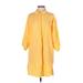 YFB Casual Dress - Shift Collared 3/4 sleeves: Yellow Solid Dresses - Women's Size Small