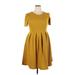 Lularoe Casual Dress - Mini Crew Neck Short sleeves: Yellow Solid Dresses - Women's Size 2X