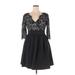 Eliza J Cocktail Dress - Party V Neck 3/4 sleeves: Black Print Dresses - Women's Size 14