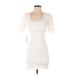 Ronny Kobo Cocktail Dress - Bodycon Scoop Neck Short sleeves: White Print Dresses - Women's Size X-Small