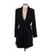 Zara Basic Cocktail Dress - Wrap Plunge Long sleeves: Black Solid Dresses - Women's Size Large