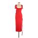 Cocktail Dress - Midi Scoop Neck Sleeveless: Red Print Dresses - Women's Size Large