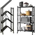 DIQIN Folding Storage Shelves on Wheels Foldable Metal Shelving Units with Casters Heavy-Duty Storage Rack No Assembly Portable Rolling Shelf for Home Kitchen Garage Pantry Laundry White 4-Tier