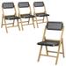 Costway 4 Piece Patio Folding Chairs with Woven Rope Seat & High Back Indonesia Teak Wood for Porch Natural&Black