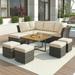Churanty 9 Pieces Patio Furniture Set Outdoor Sectional Sofa Conversation Set All Weather Wicker Rattan Couch Coffee Table & Chair with Ottoman Beige
