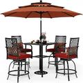 durable & William Patio Bar Set 6 Piece Outdoor Dining Table and Chairs Metal Furniture Set with 4 Swivel Bar Stools 1 Square Bar Height Table and 3-Tier 10ft Patio Umbrella Navy