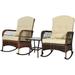 SPBOOMlife 3 Pieces Outdoor Wicker Patio Set PE Rattan Wicker Rocking Chairs with Thickened Cushion Modern Bistro Set with Glass-Top Coffee Table for Garden Pool Backyard (Beige)