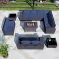 Kullavik 13 Pieces Outdoor Patio Furniture with 43 55000BTU Gas Propane Fire Pit Table PE Wicker Rattan Sectional Sofa Patio Conversation Sets Grey