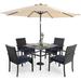 durable & William Outdoor 6 Pieces Dining Set with 4 Rattan Chairs 1 Metal Table and 1 10ft 3 Tier Auto-tilt Umbrella(No Base) Orange Red Modern Patio Furniture for Poolside Porch