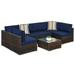 Best Choice Products 7-Piece Outdoor Modular Patio Conversation Furniture Wicker Sectional Set - Brown/ Navy