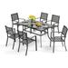 durable VILLA Patio Dining Set 7 Piece 6 Person Outdoor Table and Chairs with 6 Bistro Chair & 60 x 38 Rectangular Large Metal Dining Table(1.57 Umbrella Hole)