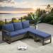 PARKWELL 3 Pieces Outdoor Patio Sofa Furniture Set All-Weather Wicker Rattan Couch with 2 Ottomans Navy
