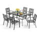 Perfect VILLA Patio Dining Set 7 Piece 6 Person Outdoor Table and Chairs with 6 Bistro Chair & 60 x 38 Rectangular Large Metal Dining Table(1.57 Umbrella Hole)