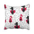 BPBOP Black Abstract Fairytale Cute Color With Girl And Wolf Design Prints Red Bright Cartoon Pillowcase Throw Pillow Cover 18x18 inches