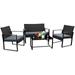 SPBOOMlife 4 Pieces Outdoor Garden Patio Conversation Glass Coffee Bistro Set with Loveseat Tea Table for Home Lawn and Balcony (Grey)