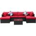 Diophros 7 Pieces Outdoor Sectional Sofa All Weather PE Wicker Patio Sofa Couch Conversation Set with Glass Table for Garden Backyard