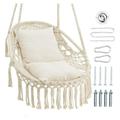 Hammock Chair Hanging Rope Swing Hanging Chair Max 330Lbs 2 Cushions Included Macrame Swing Chair for Bedroom Indoor Outdoor Porch Patio Garden (Beige)