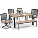 VALLEY 6 Piece Patio Dining Sets 2 xMetal Material Outdoor&Indoor Dining Chairs 2 xSwivel Dining Chairs 56 Cushioned Bench with Teak Color Metal Dining Table for Patio Lawn Garde