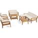 Deal Furniture Sally 7-Seater Sectional Sofa Set for Patio with Loveseat Club Chairs Ottoman and Coffee Tables Acacia Wood Teak Finish with Beige Outdoor Cushions