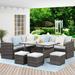 Lane Outdoor Patio Furniture Set 7 Piece Outdoor Dining Sectional Sofa with Dining Table and Chair All Weather Wicker Conversation Set with Ottoman Grey