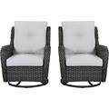 Wicker Rocking Chair Swivel Chairs - 2 Piece Rocker Patio Chairs Set Rattan Rocking Chair for Outdoor Porch Deck Garden Backyard(Light Grey/Sky Blue)