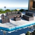 ALAULM 7 Piece Patio Furniture Sets Outdoor Patio Sectional Outdoor Furniture Set Manual Weaving Wicker Patio Sofa PE Rattan Porch Deck Conversation Set w/Coffee Table & Thick Cushions Gray